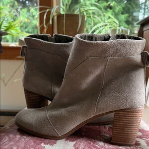 Toms Suede Ankle Booties in Taupe